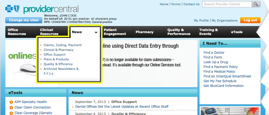 Provider Central News Screenshot